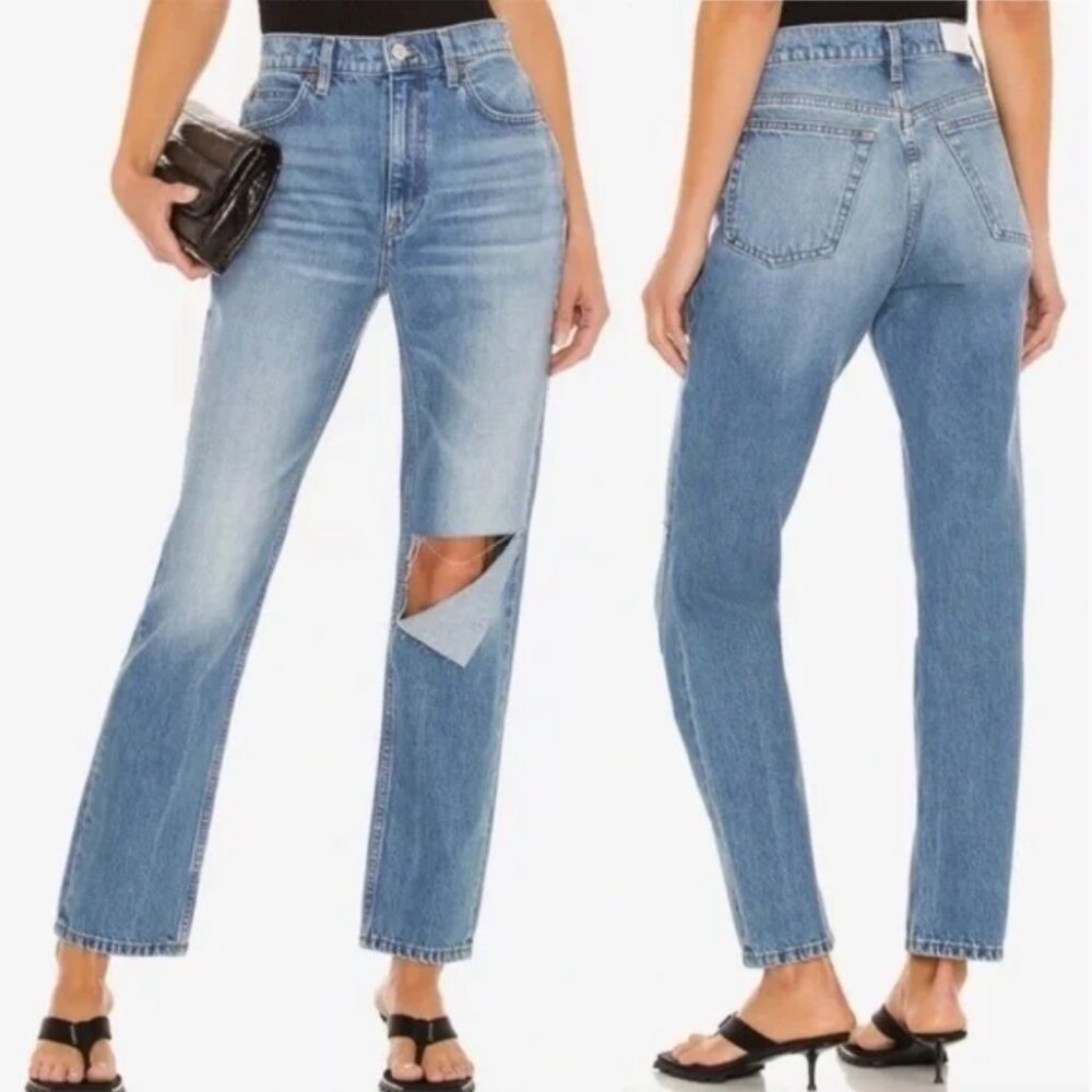 Re/Done- Mid Wash Originals 70s Straight Jeans Rip Size 27